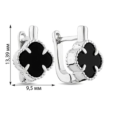 Серебряные серьги &quot;Клевер&quot; с ониксом  (арт. 7502/4537/10о)