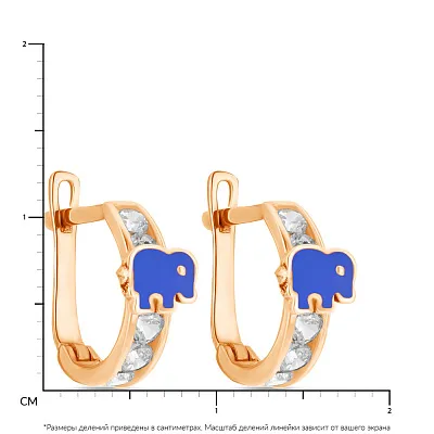 Детские сережки «Слоники» из золота с эмалью и фианитами (арт. 104216ес)