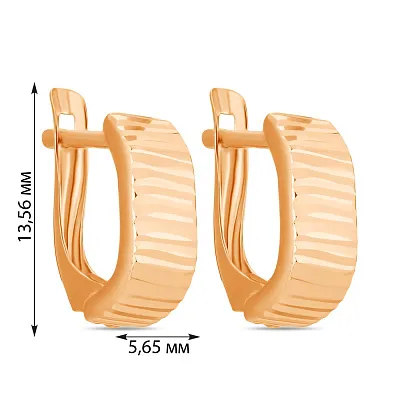 Золотые сережки в красном цвете металла (арт. 107702)