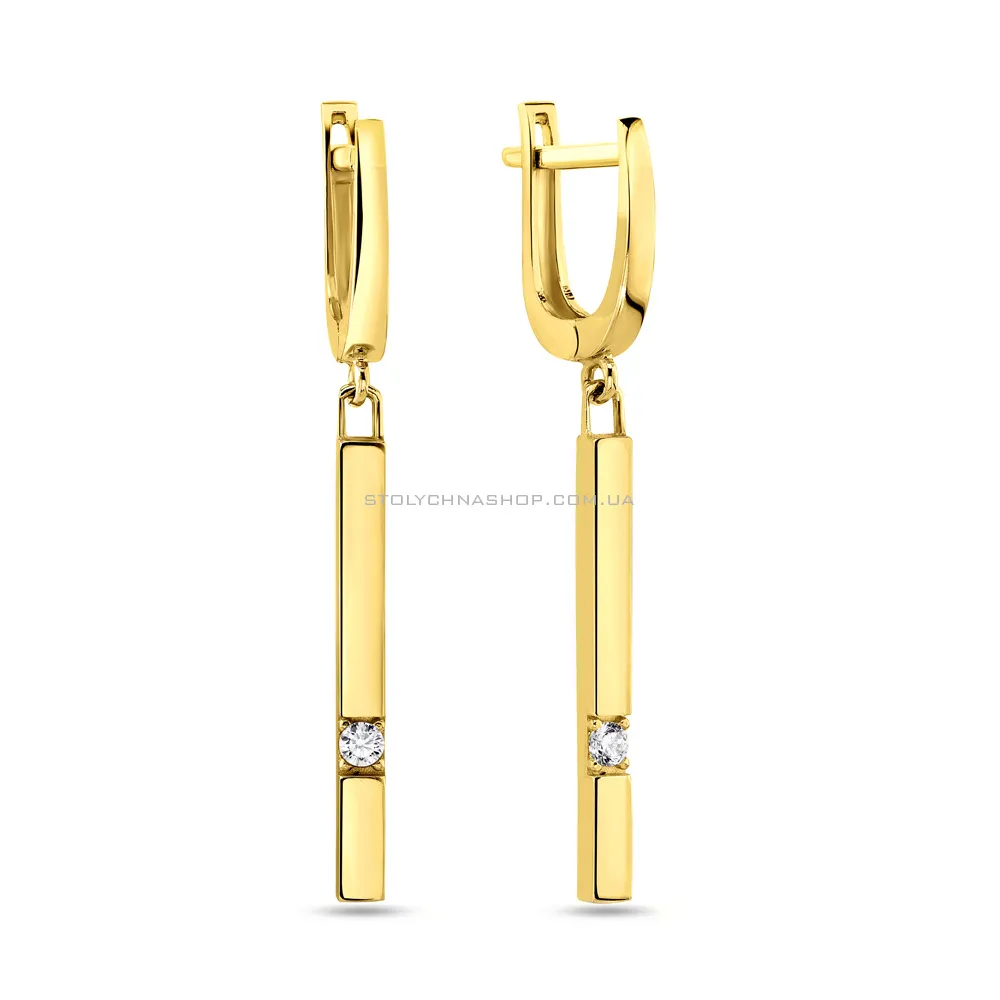 Длинные золотые сережки с фианитами  (арт. 108368ж) - цена