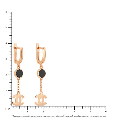 Серьги-подвески из красного золота с ониксом (арт. 106499о)
