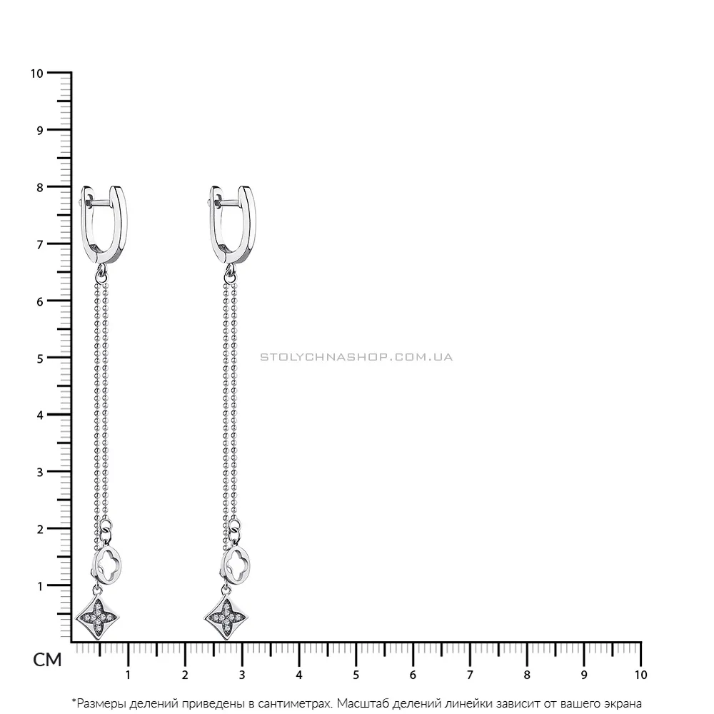 Довгі сережки-підвіски зі срібла з фіанітами (арт. 7502/4443) - 2 - цена