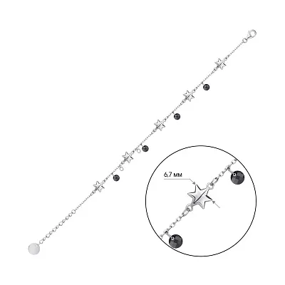 Браслет «Зірки» зі срібла з чорними фіанітами (арт. 7509/2723ч)