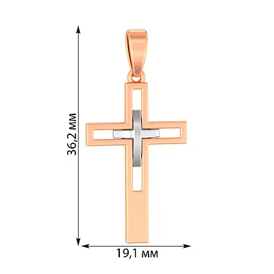 Хрестик з червоного і білого золота без каміння  (арт. 440744кб)