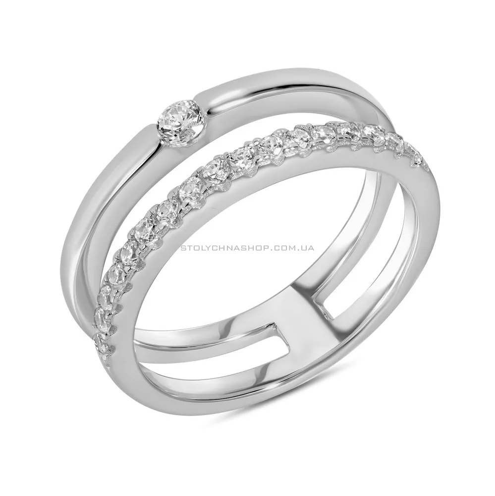 Серебряное кольцо с раздвоенной шинкой и фианитами (арт. 7501/4833)