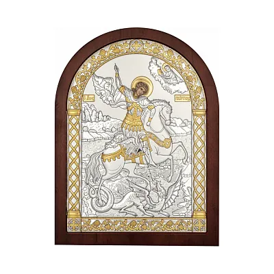 Серебряная икона "Святой Георгий Победоносец" (140х105 мм) (арт. A-3/004G/K)