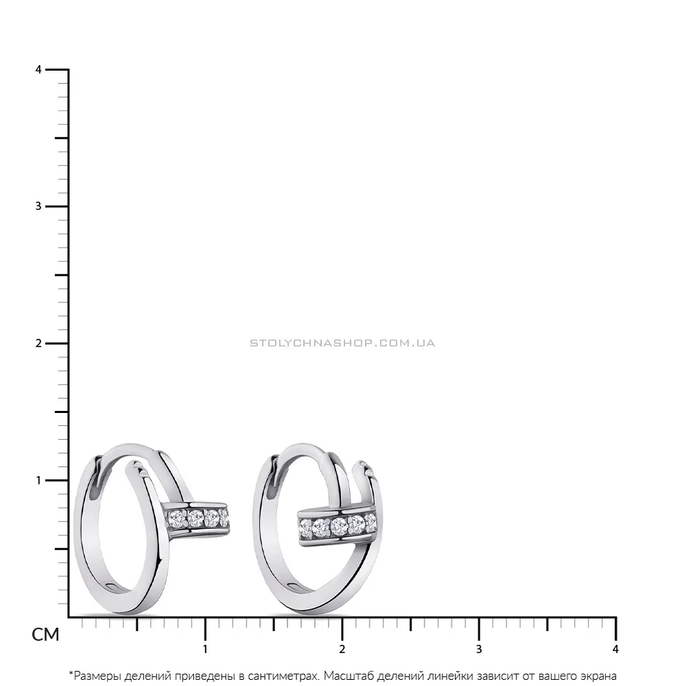 Сережки-кільця зі срібла у формі цвяха з фіанітами  (арт. 7502/4704/10) - 2 - цена