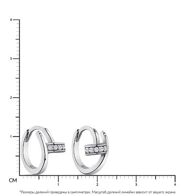 Серьги-кольца из серебра в форме гвоздя с фианитами  (арт. 7502/4704/10)