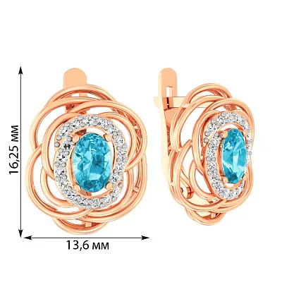 Сережки з червоного золота з кварцом і фіанітами (арт. 110420ПсГ)