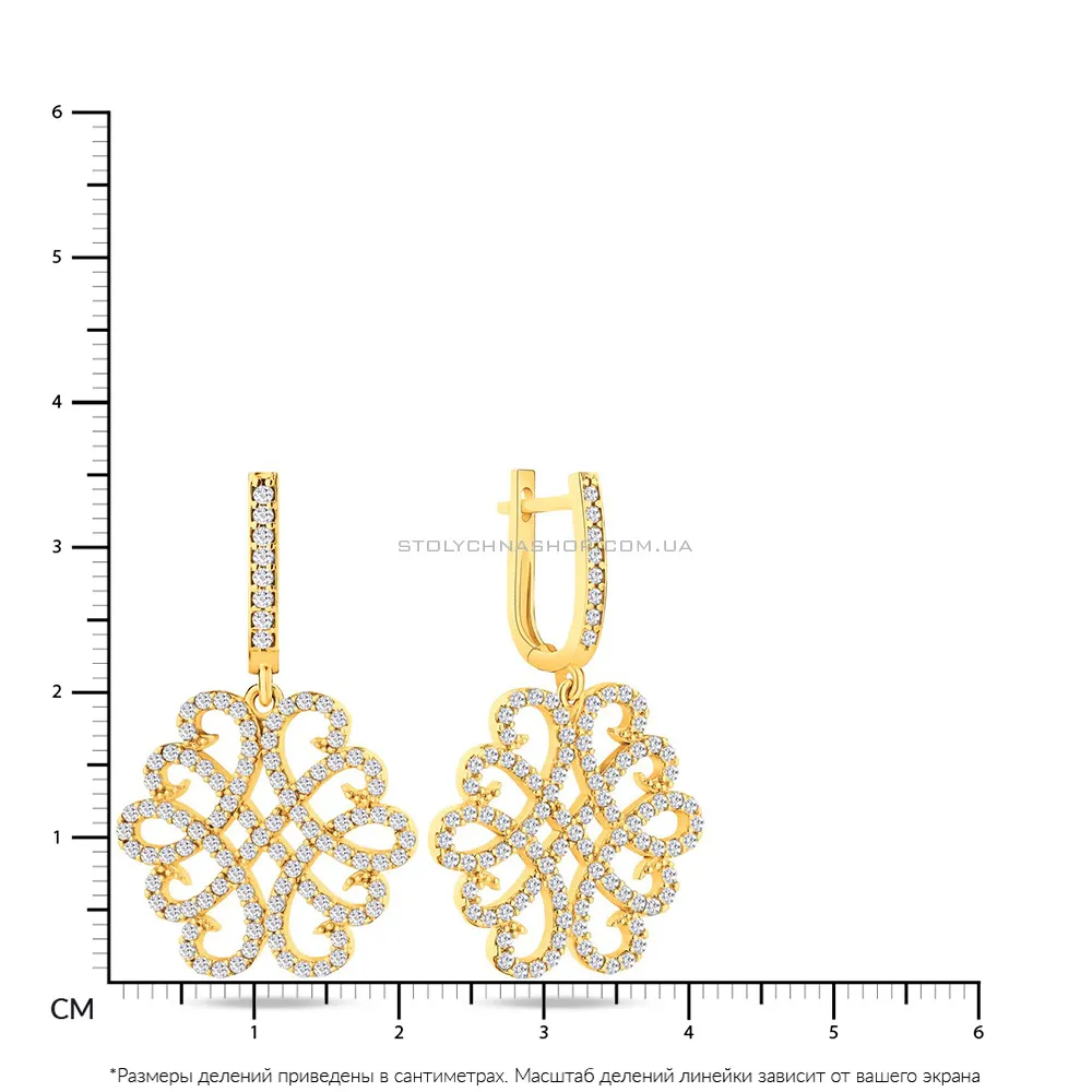 Золотые серьги подвески с фианитами (арт. 102982ж)