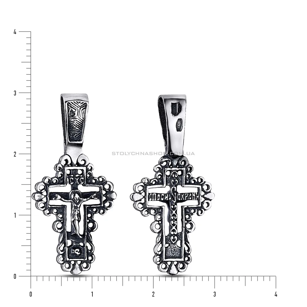 Срібний натільний хрестик з розп'яттям (арт. 7904/3899-ч) - 2 - цена