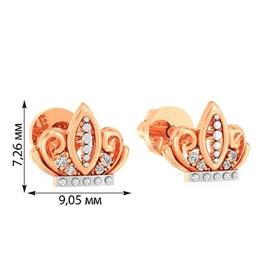 Золоті сережки пусети «Корона» з фіанітами (арт. 110469)