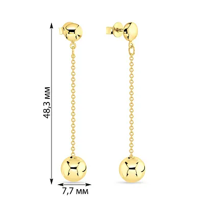Сережки-пусети з жовтого золота з підвісками  (арт. 108768ж)