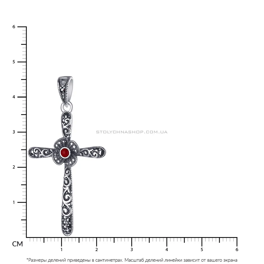 Крестик серебряный с сердоликом и марказитами (арт. 7403/2868мркСрд) - 2 - цена