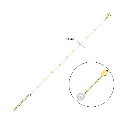 Браслет з жовтого золота з перлами (арт. 326525жпрлб)