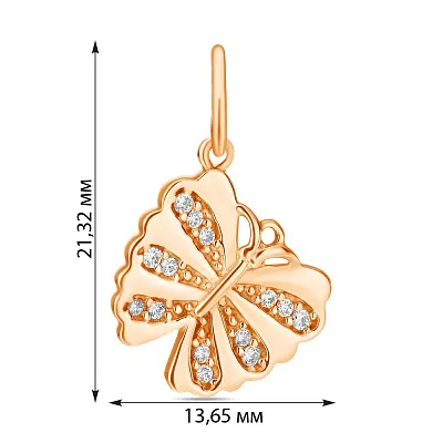Кулон «Метелик» з червоного золота з фіанітами (арт. 422445)