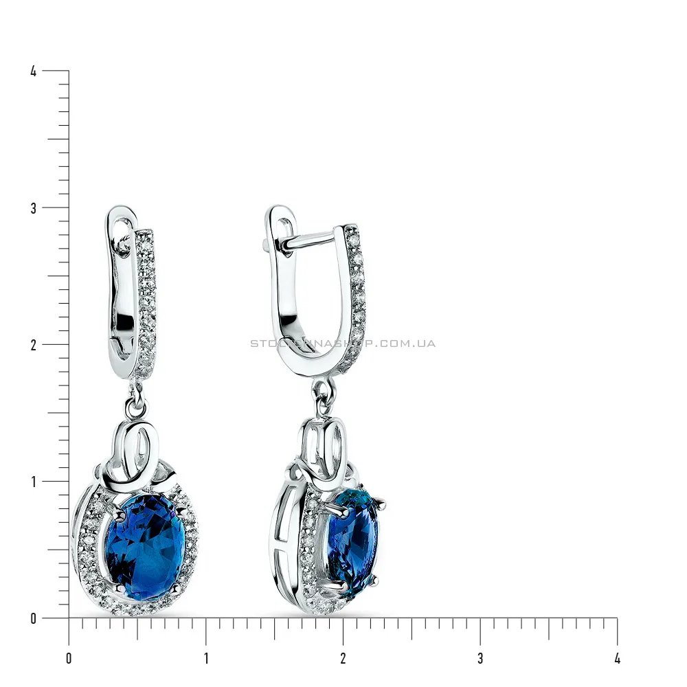 Сережки-подвески из серебра с синими фианитами (арт. 7502/3660цс) - 2 - цена