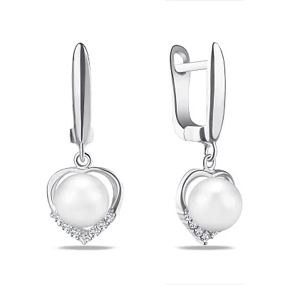 Срібні сережки з перлами і фіанітами (арт. 7502/3496жб)