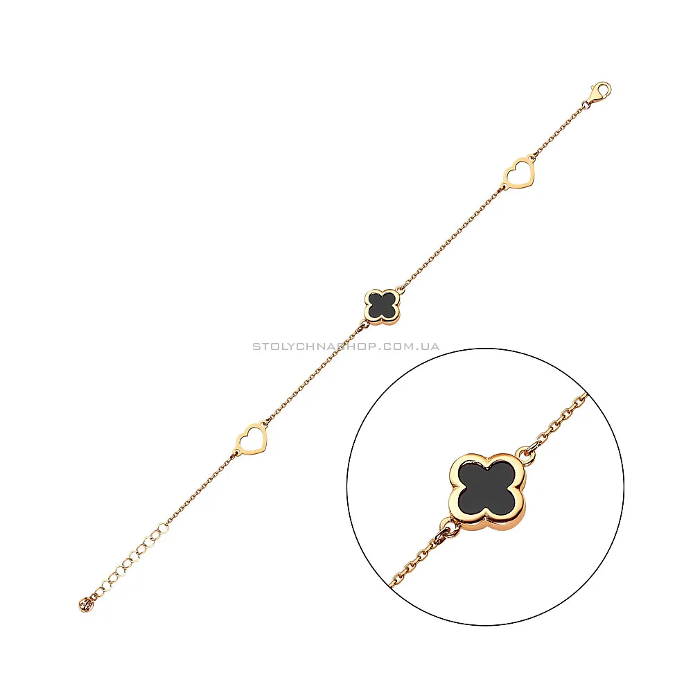 Золотой браслет "Клевер" с ониксом (арт. 324905о) - цена