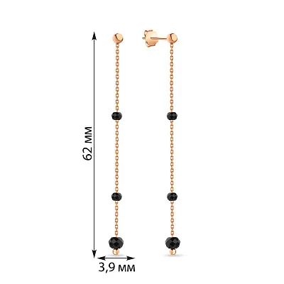 Золотые серьги-подвески с ониксом (арт. 106798о)