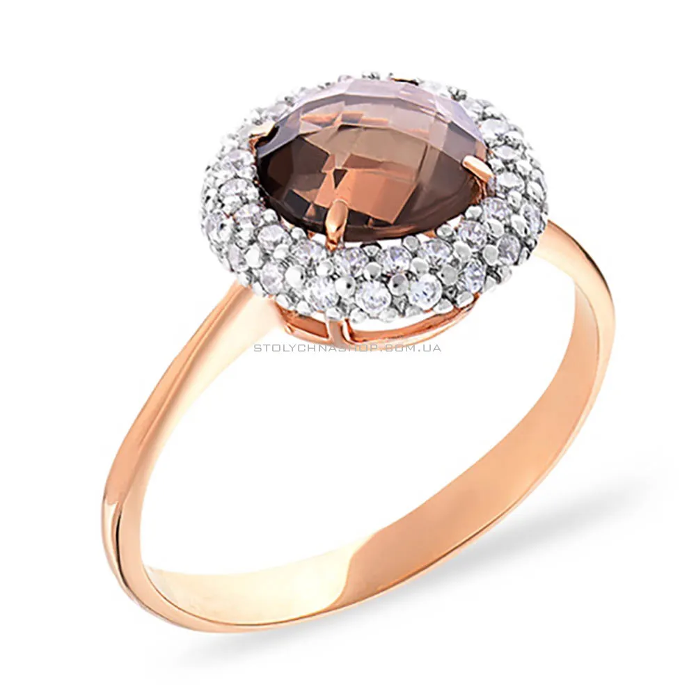 Золотое кольцо с кварцем и фианитами (арт. 140477Пкр) - цена