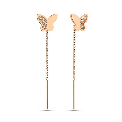Золоті сережки-протяжки Метелики з фіанітами (арт. 109913)