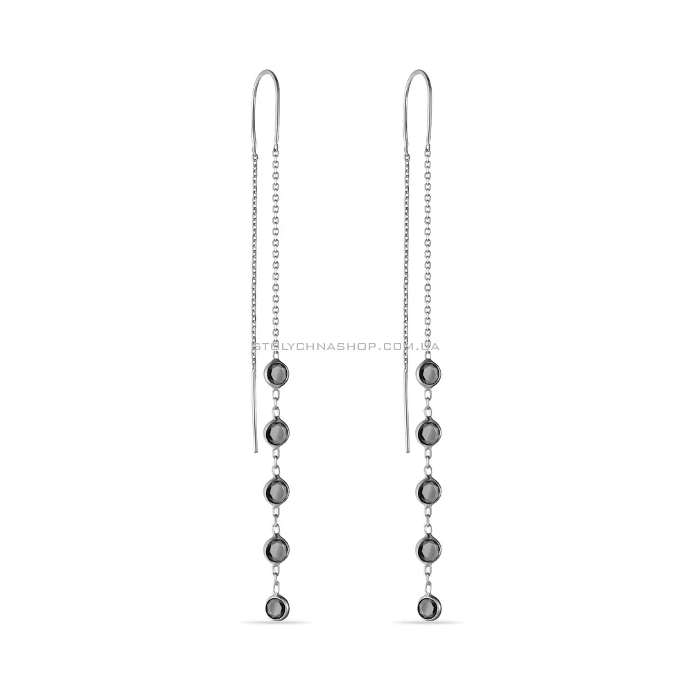 Сережки-протяжки зі срібла з фіанітами (арт. 7502/3856ч)