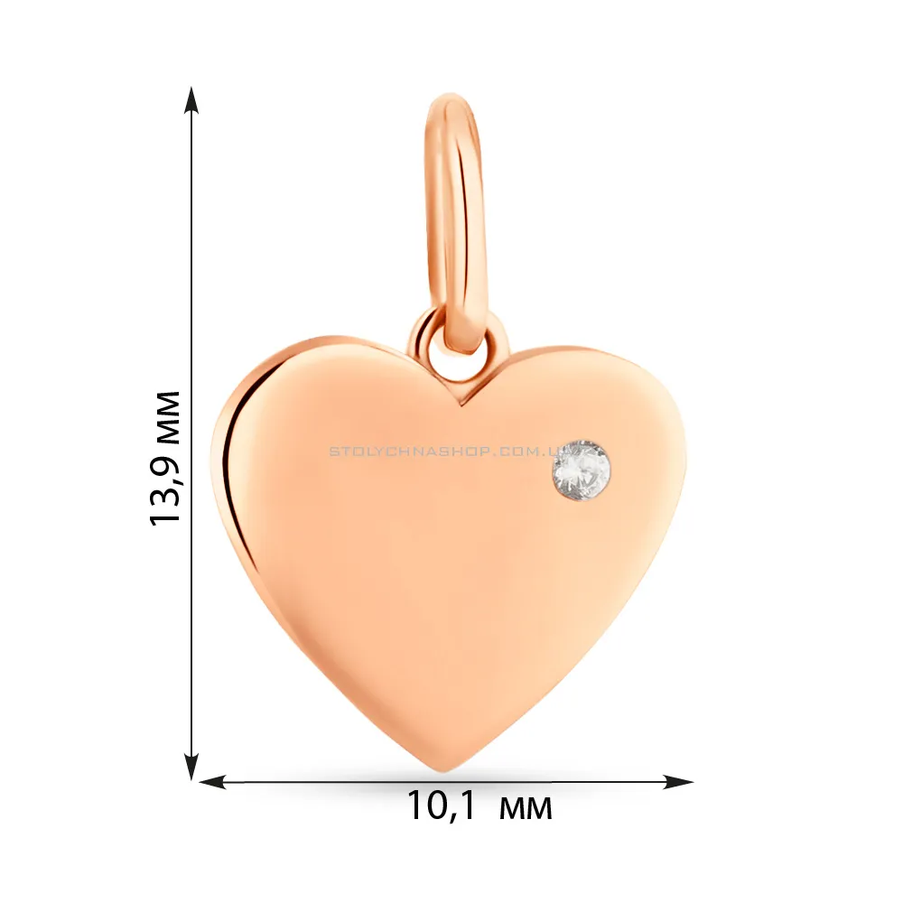 Золотой кулон Сердце с одним фианитом (арт. 424730) - 2 - цена