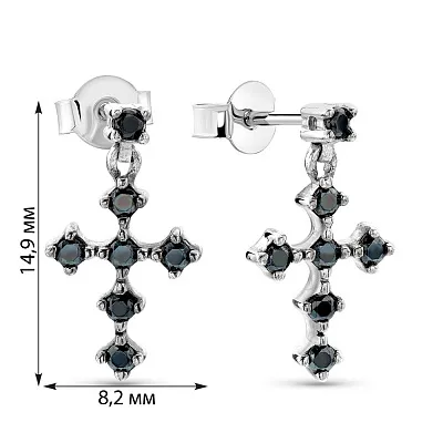 Сережки-пусети з золота "Хрестики" з фіанітами (арт. 104093бч)