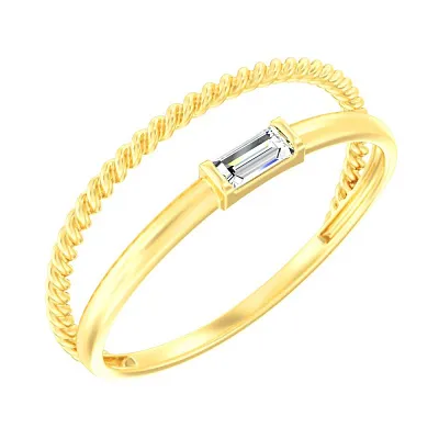 Двойное кольцо из желтого золота с фианитом  (арт. 140948ж)