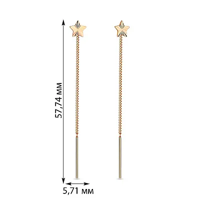 Сережки-протяжки из золота в красном цвете металла (арт. 110834)