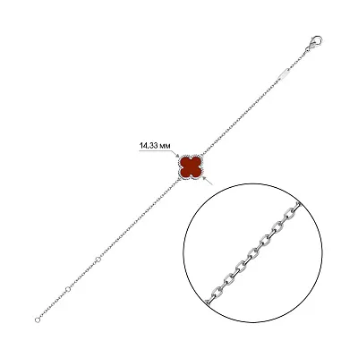 Срібний браслет Конюшина з сердоліком  (арт. 7509/933/15Срдк)