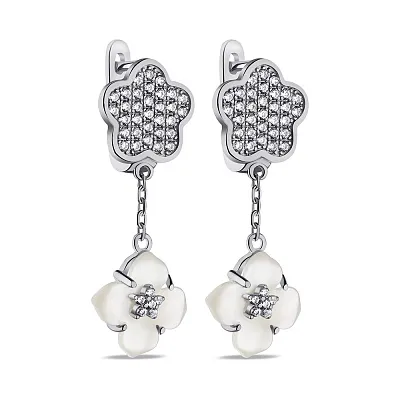 Серьги из серебра с перламутром и фианитами (арт. 7502/9601п)