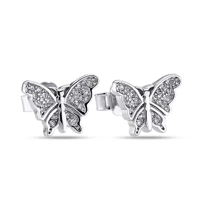 Срібні сережки пусети «Метелики» з фіанітами (арт. 7518/5183)