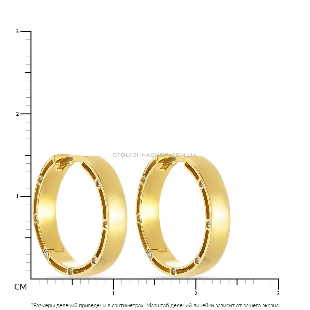 Золоті сережки-кільця в жовтому кольорі металу з фіанітами (арт. 107296/15ж) - 2 - цена