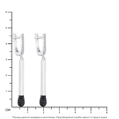 Сережки из серебра &quot;Спичка&quot; с черными фианитами (арт. 7502/4291ч)