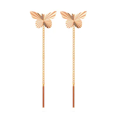 Золоті сережки протяжки «Метелики» (арт. 106697)