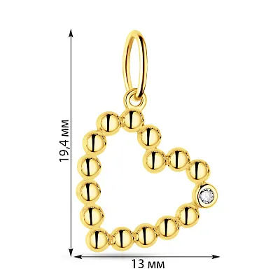 Підвіс "Серце" з жовтого золота з фіанітом  (арт. 424466ж)