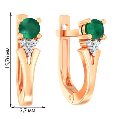 Золоті сережки зі смарагдом і діамантами (арт. С011063и)