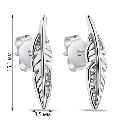 Срібні сережки-пусети в формі пера (арт. 7518/6487)