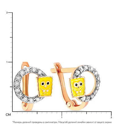 Детские золотые сережки с эмалью и фианитами (арт. 103543еж)