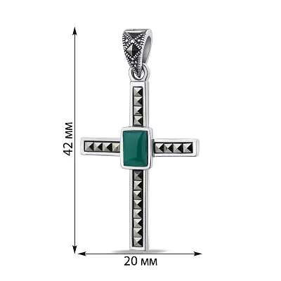 Крестик серебряный с зеленым ониксом (арт. 7403/3196мркоз)