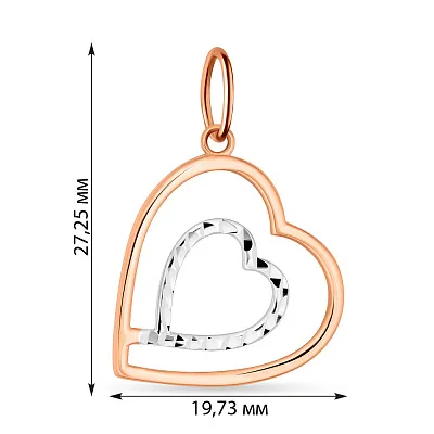 Золотий підвіс в формі серця з родіюванням  (арт. 424554р)