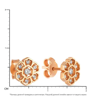Золотые сережки-пусеты «Цветы» с фианитами (арт. 105664)