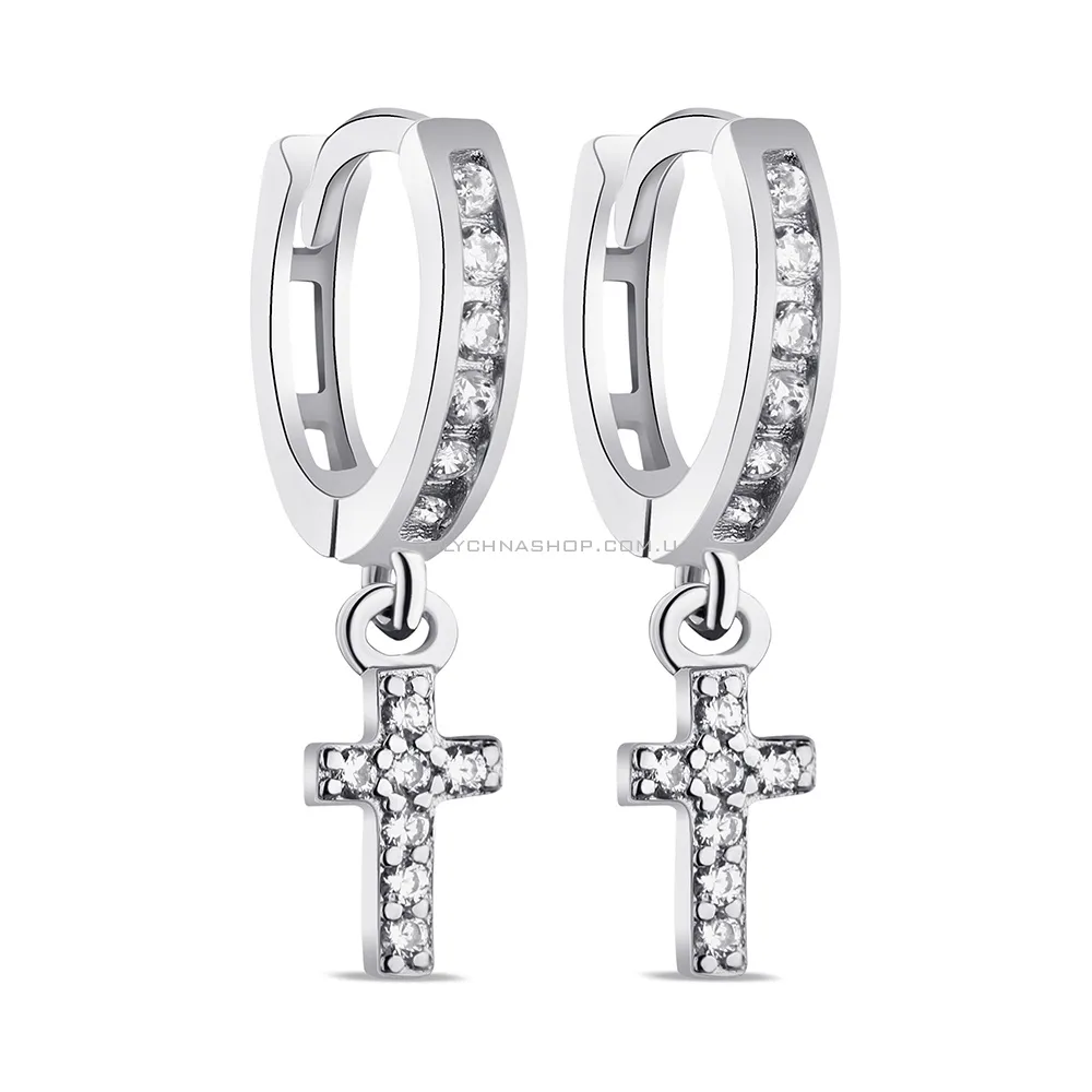 Сережки зі срібла Хрестики з фіанітами  (арт. 7502/9028/10) - цена