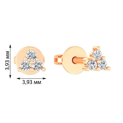 Золоті сережки-пусети в формі трикутника з діамантами  (арт. Т011385010)