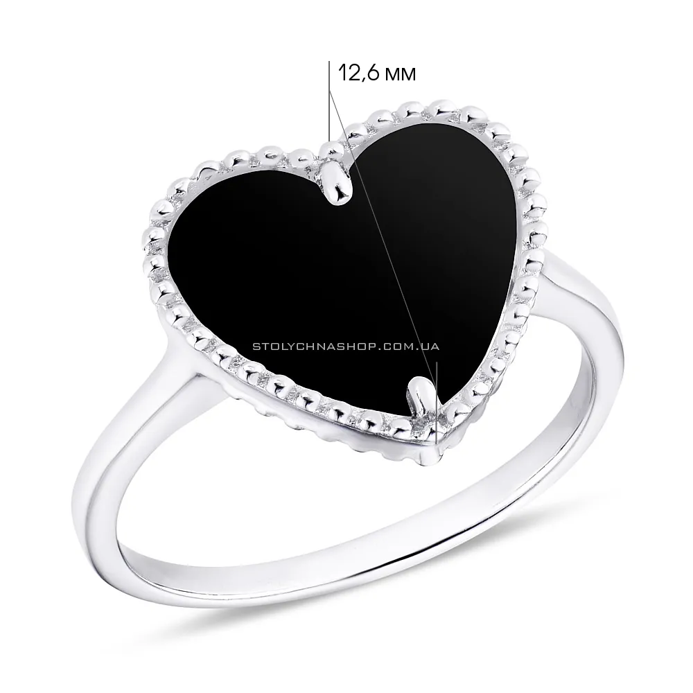 Серебряное кольцо «Сердечко» с ониксом (арт. 7501/3863о) - 2 - цена