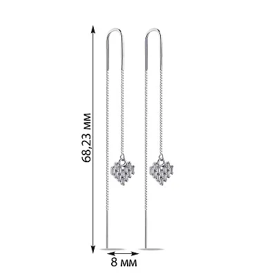 Серебряные серьги-протяжки Сердечки с фианитами (арт. 7502/9371)