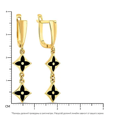 Золотые серьги-подвески с эмалью (арт. 108671жеч)