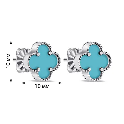Серебряные серьги-пусеты Клевер с ониксом  (арт. 7518/2638/10ог)